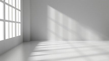 Abstract white 3d studio background for product presentation Empty gray room with shadows of window Display product with blurred backdrop Banner : Generative AI