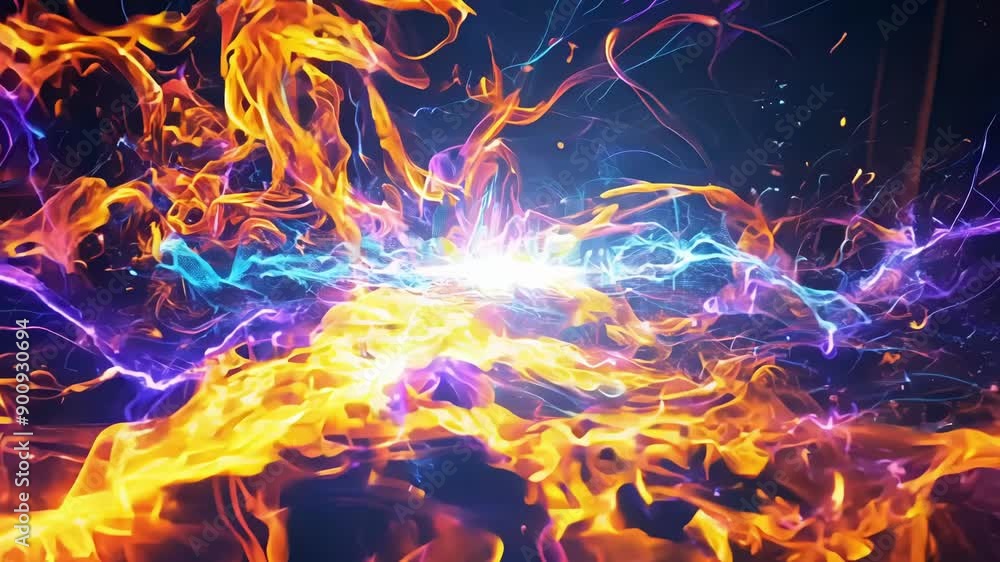 Poster a dazzling display of electric sparks bursting with color and movement seamlessly connecting and tra