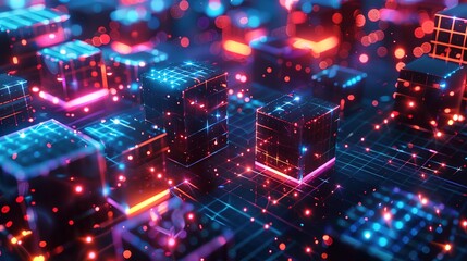 Fototapeta premium Attractive Abstract background wallpaper with glass squares with colorful light emitter