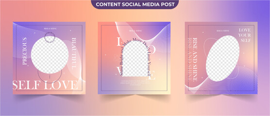 Set of gradient social media post for creative content and ads marketing editable template