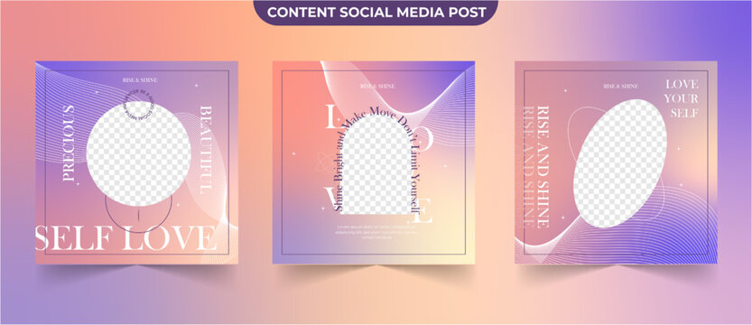 Set of gradient social media post for creative content and ads marketing editable template