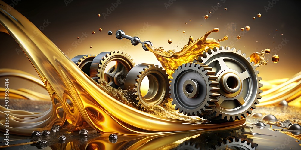 Poster lubricate motor oil and gears oil wave splashing in car engine with lubricant oil generative ai ai g