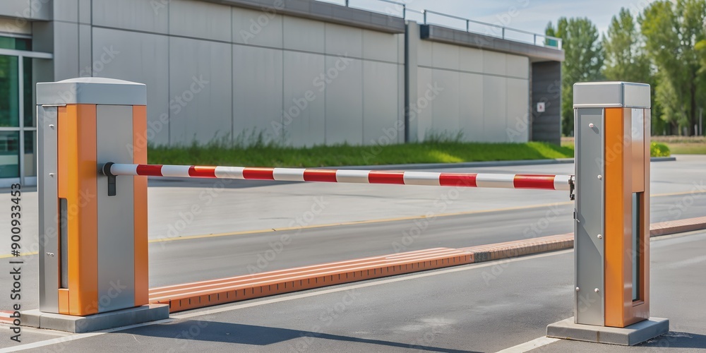 Poster mechanical barrier rises and descends to control traffic flow ai generative, infrastructure