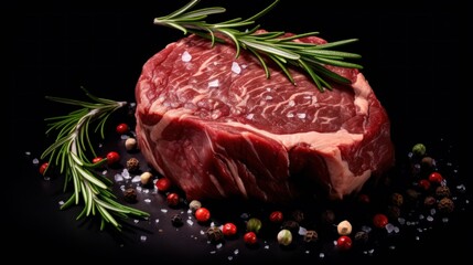 Raw Ribeye Steak with Rosemary and Spices