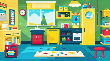 Playroom with Bright Colors and Fun Appliances