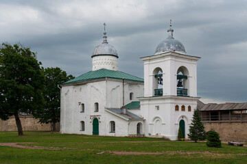 View of the St. Nicholas (Nikolsky) Cathedral on the territory of the Izborsk fortress (XIV-XVII centuries) on a sunny summer day, Stary Izborsk, Pskov region, Russia