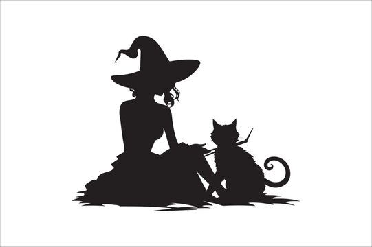 recommend clip art: witch silhouette illustration. Halloween witch silhouette. A Silhouette of Witch with Broom.