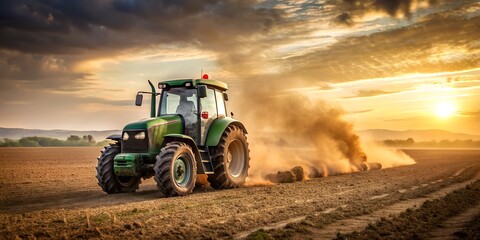 rugged tractor slowly makes its way across the dusty field, Deposit Photos Creative AI, farm equipment