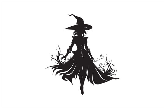 recommend clip art: witch silhouette illustration. Halloween witch silhouette. A Silhouette of Witch with Broom.