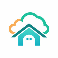 Minimalist Home and cloud combination logo design vector art template illustration