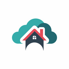 Minimalist Home and cloud combination logo design vector art template illustration