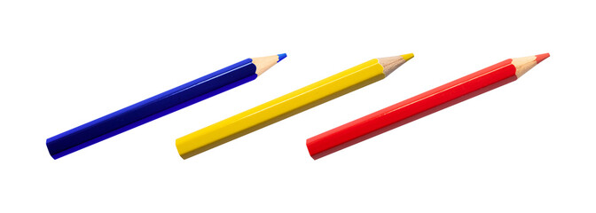 Primary color pencil set for drawing isolated on white background
