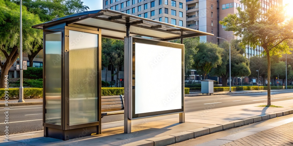 Poster mock up blank advertising billboard on bus stop generative ai ai-created content