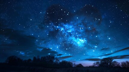 Fototapeta premium Bright stars in a night sky arranged in the shape of a heart, romantic magic night, love and Valentines day card. 
