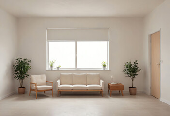 copy space of living room interior with window and sofa