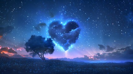 Fototapeta premium Bright stars in a night sky arranged in the shape of a heart, romantic magic night, love and Valentines day card. 