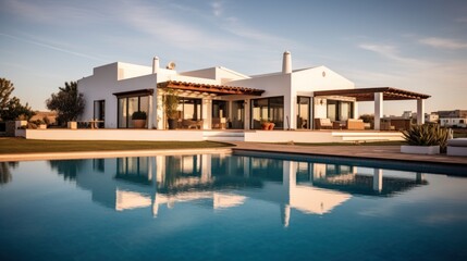 Fototapeta premium Modern Villa with Swimming Pool and Reflected Sky