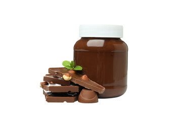 PNG,Chocolate paste in a jar with chocolate, isolated on white background