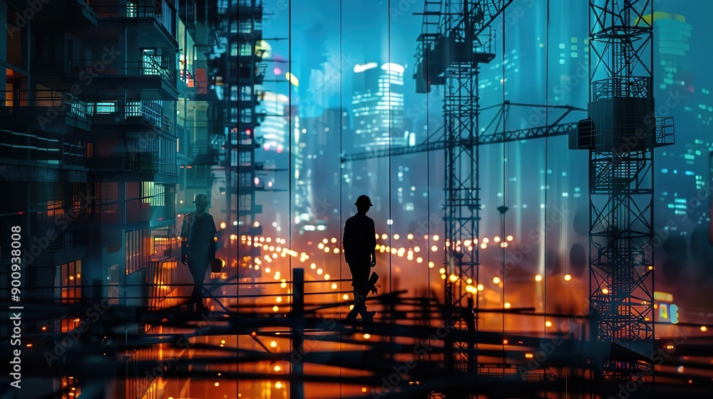 Poster eyecatching man architect working on a project with vr glasses and new technologies