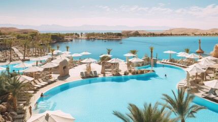 Fototapeta premium Luxury Resort Pool Overlooking the Sea
