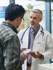 Obraz premium A physician consults with a doctor on medical matters, conveying importance of teamwork and collaboration