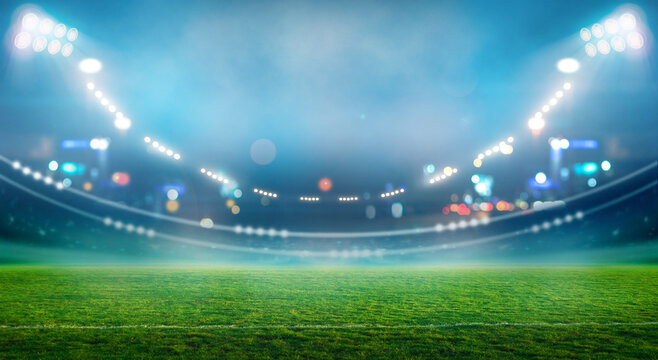 stadium Moving lights, animated flash. 3d render illustration	