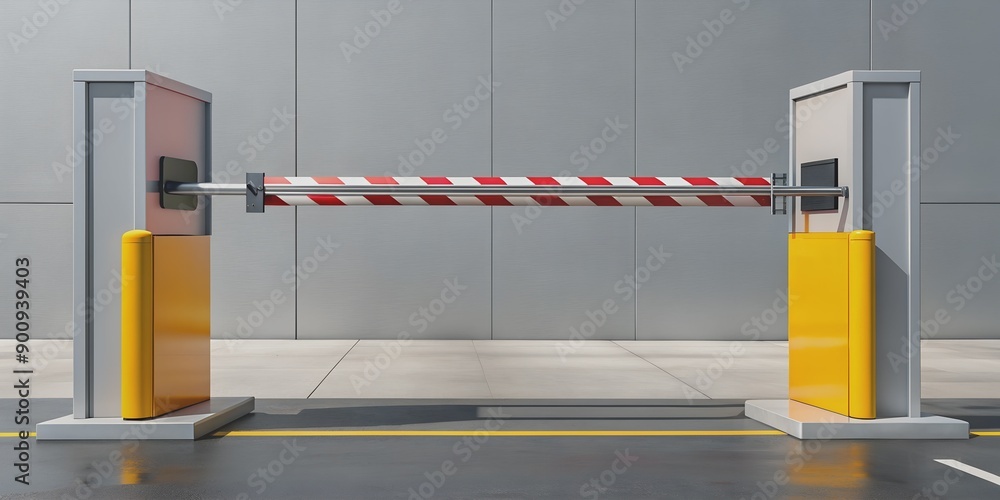 Poster mechanical barrier rises and descends to control traffic flow ai generative, infrastructure
