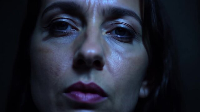 Light Projection on Woman's Face Revealing Migraine Symptoms Generative AI