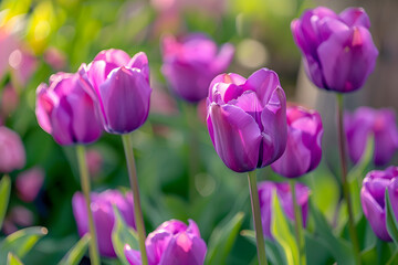 Fototapeta premium Beautiful purple tulips in nature 