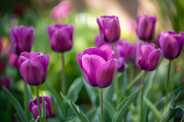 Fototapeta premium Beautiful purple tulips in nature 