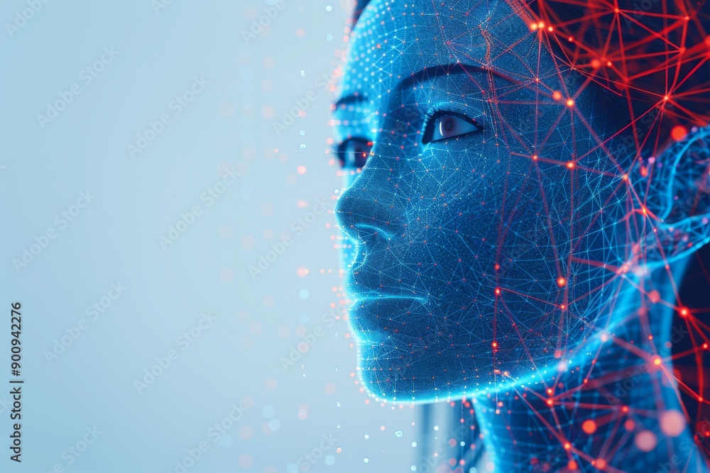 Poster digital profile of a woman with glowing neural connections symbolizing cognitive processes and techn