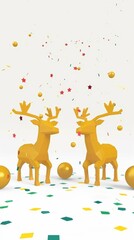 Fototapeta premium Festive Christmas deer with decorative holiday elements on the background. Merry Christmas and Happy New Year holiday poster