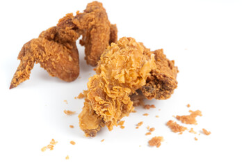Crispy Fried chicken isolated on white background. Perfect for recipes, articles or any cooking content.