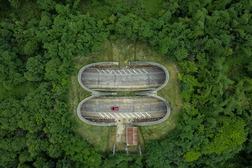 Top view of tunnel a highway and way animals overpass in between Khao Yai National Park and Thap...