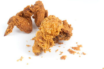 Crispy Fried chicken isolated on white background. Perfect for recipes, articles or any cooking content.