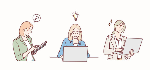 business women. Hand drawn style vector design illustrations.