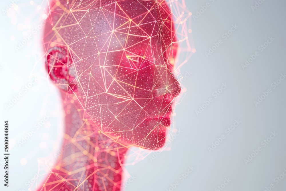 Poster digital profile of a woman with glowing neural connections symbolizing cognitive processes and techn