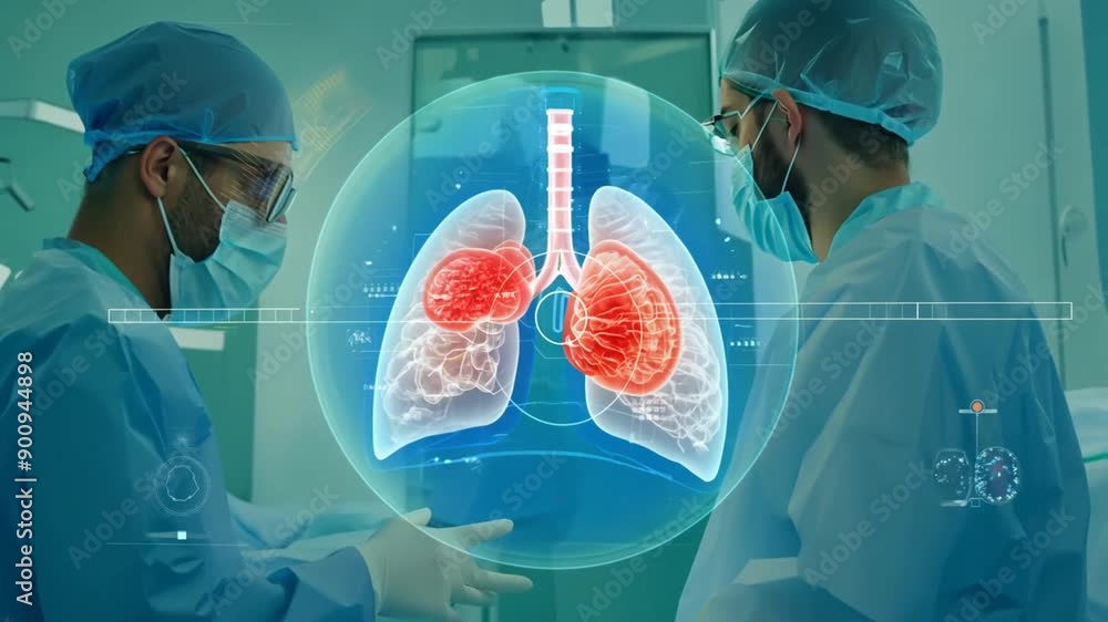 Poster surgeons using augmented reality glasses for lung virus detection generative ai