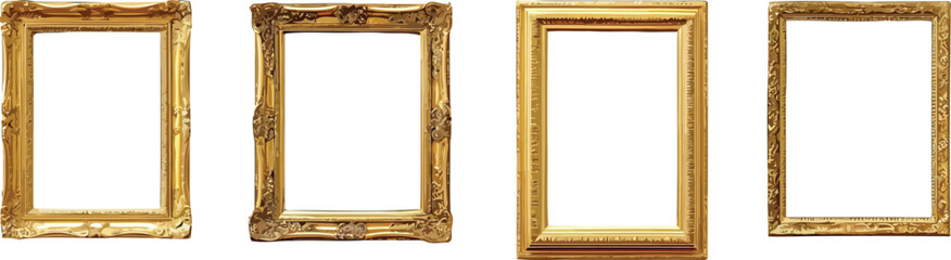 Exquisite Collection of Gold Vintage Picture and Photo Frames Isolated on a Sleek Black Background, Perfect for Stylish Art Displays and Sophisticated Home Decor