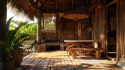 Rustic Wooden Cabin Porch with Tropical Touches
