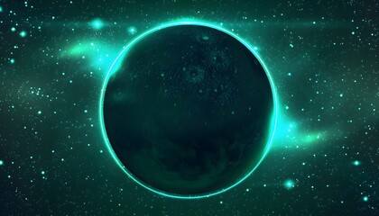 Obraz premium Space scene. Green nebula with planet