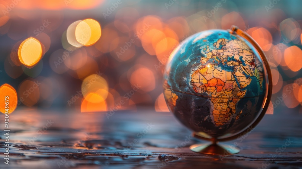 Wall mural global economic growth and development conceptual image with earth globe and financial data charts..