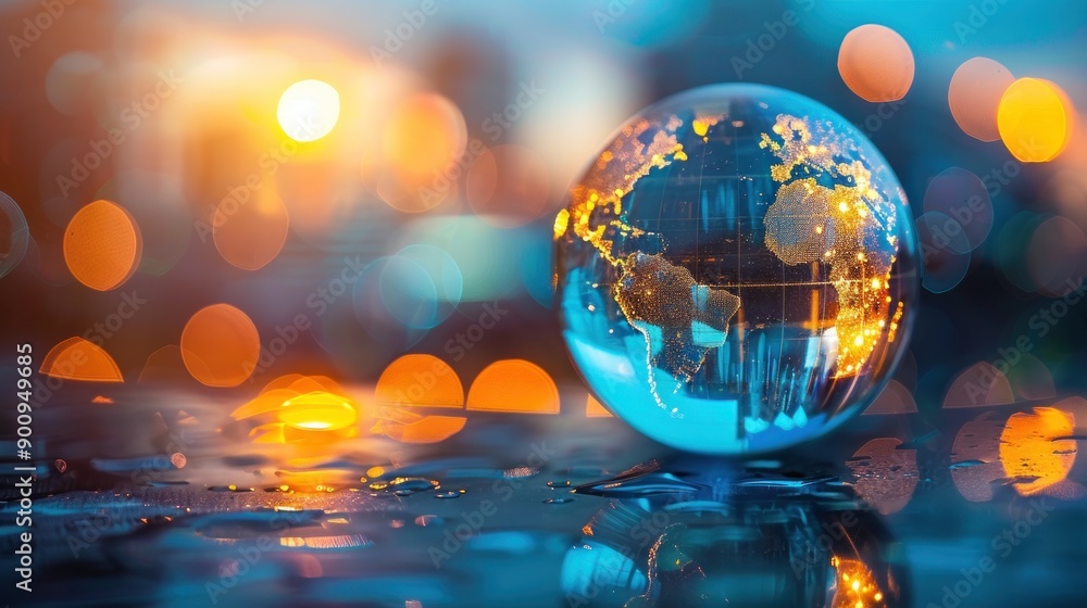 Wall mural global economic growth and development conceptual image with earth globe and financial data charts..