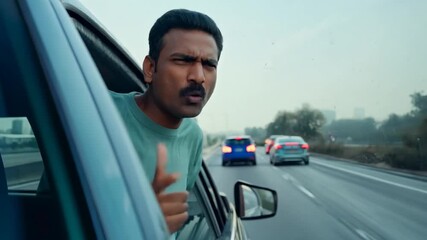 East Indian Driver Exhibits Road Rage While Driving on Busy Highway in Daylight Generative AI
