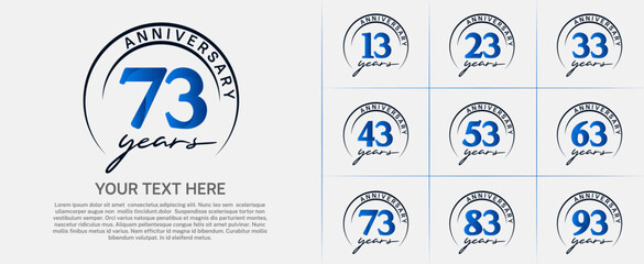 anniversary logotype set vector, blue color with black circle for special day celebration