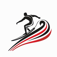Surfer Riding a Wave with Red and Black Accents