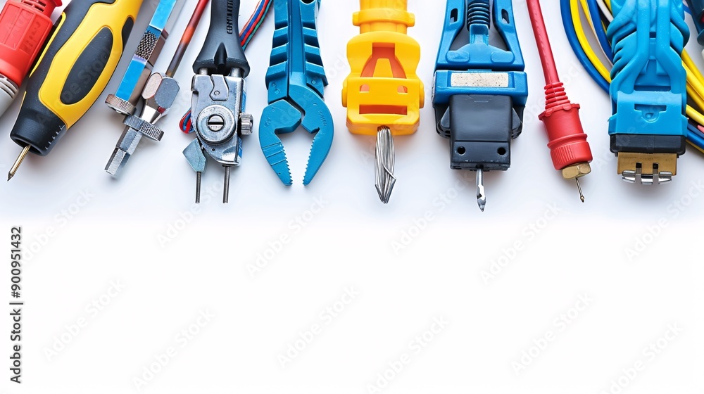 Aufkleber a flat lay of essential telecommunications tools like crimping tools network testers and patch cords