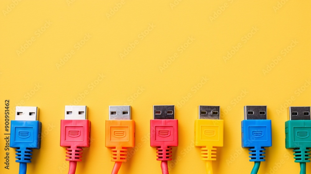 Poster comprehensive flat lay featuring a patch panel rj45 connectors and various network cables stock phot