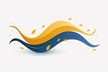 Abstract Blue and Gold Wavy Design with Falling Leaves