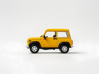 Fototapeta premium A photograph of a vintage yellow mini SUV with a classic design. Ideal for automotive, design, and retro themes, evoking nostalgia and minimalist style in transportation